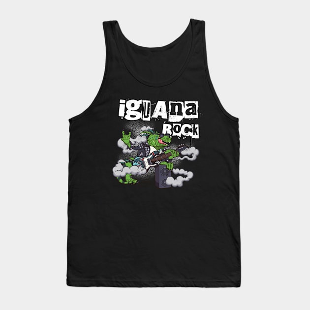 Iguana Rock Cartoon Lizard Rocker Tank Top by TheMaskedTooner